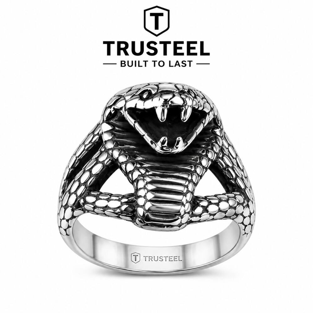 Men’s 316L Stainless Steel Cobra Hypoallergenic biker Gothic Ring Size 10